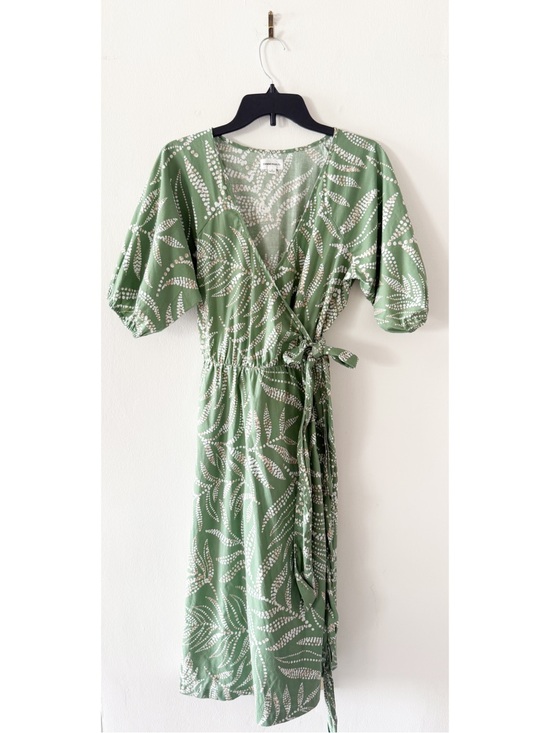 summersalt Dresses & Skirts - Summersalt The Coastal Poplin Puff-Sleeve Wrap Midi Dress in Green Size Medium